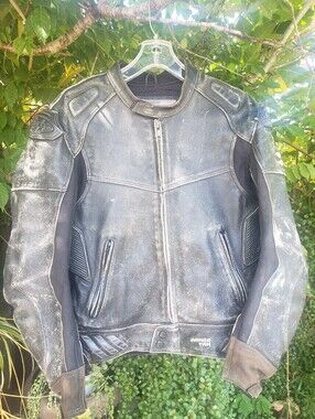 Joe Rocket Vintage Men's Black Distress Leather Motorcycle Jacket Size 44
